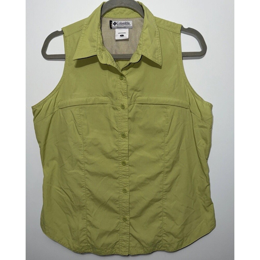 Columbia GRT Omni Dry Women’s  Top Shirt Green Outdoors Hiking Button-Up Large
